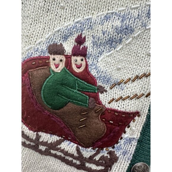 Vintage Bobbie Brooks Winter Sleigh Beaded Christmas Vest Grandma Chic Size M - Picture 6 of 7
